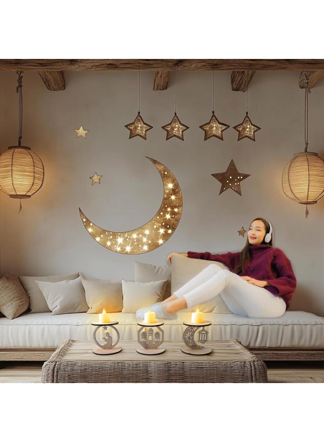 مجموعة من 6 حوامل شموع خشبية لرمضان - ديكور "عيد مبارك" مع نجمة وهلال ومسجد وصورة ظلية ليسوع - لوازم داخلية/خارجية للحفلات الإسلامية وحفلات الزفاف والذكرى السنوية - Image 5